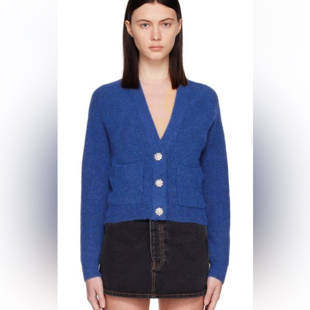 Ganni Royal Nautical Blue‎ Cardigan with Crystal Buttons Size Large